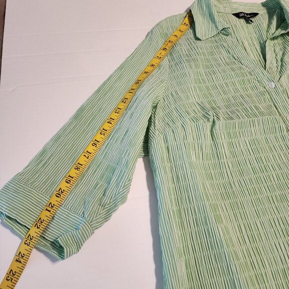 Ulla Popken plus size women 20-22 green stripes button down collared shirt - Picture 11 of 12
